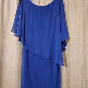MSK Blue Ruffled Asymmetrical Sheath Dress
